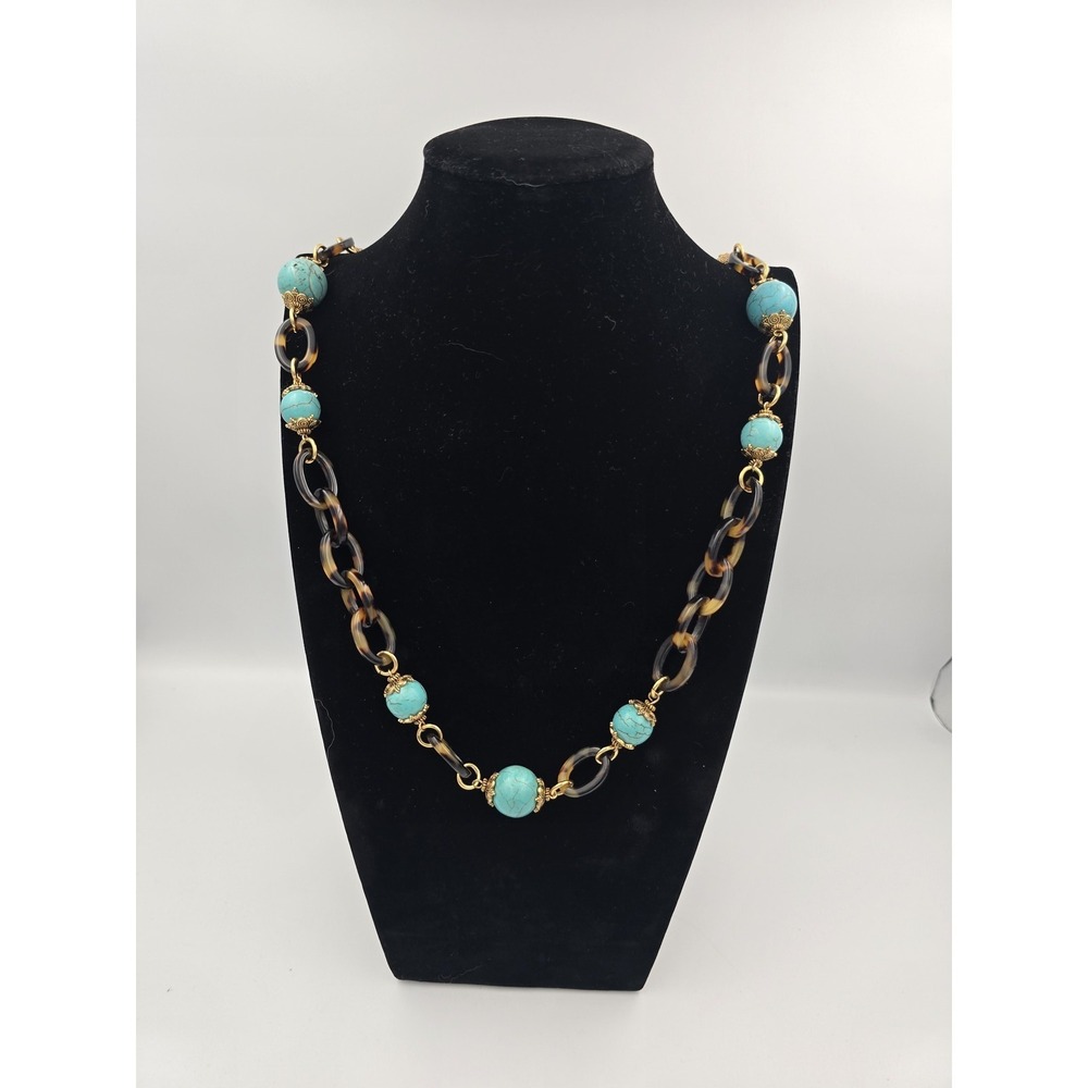 Lorren Bell‎ Tortoise Shell Link Necklace with Turquoise Resin Beads